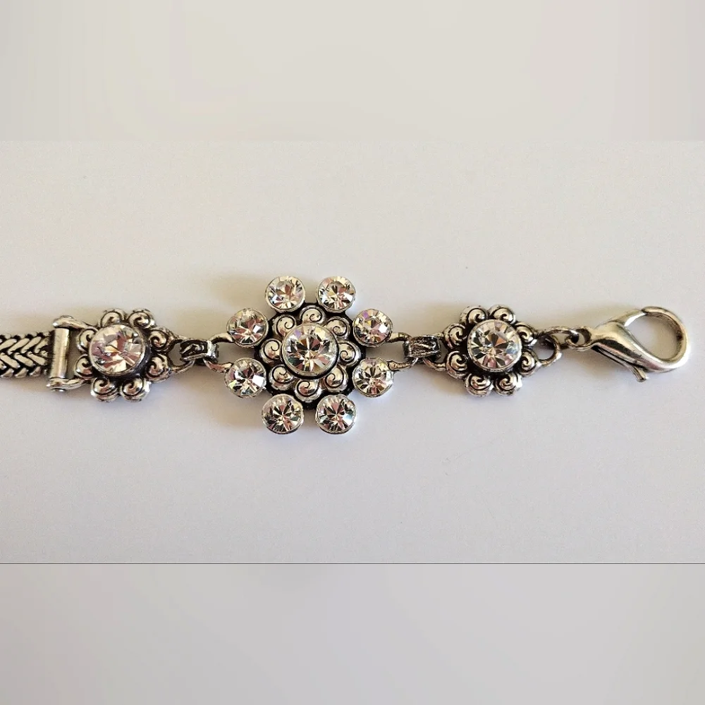 Crystal Silver-Tone Flower Chain Belt XL